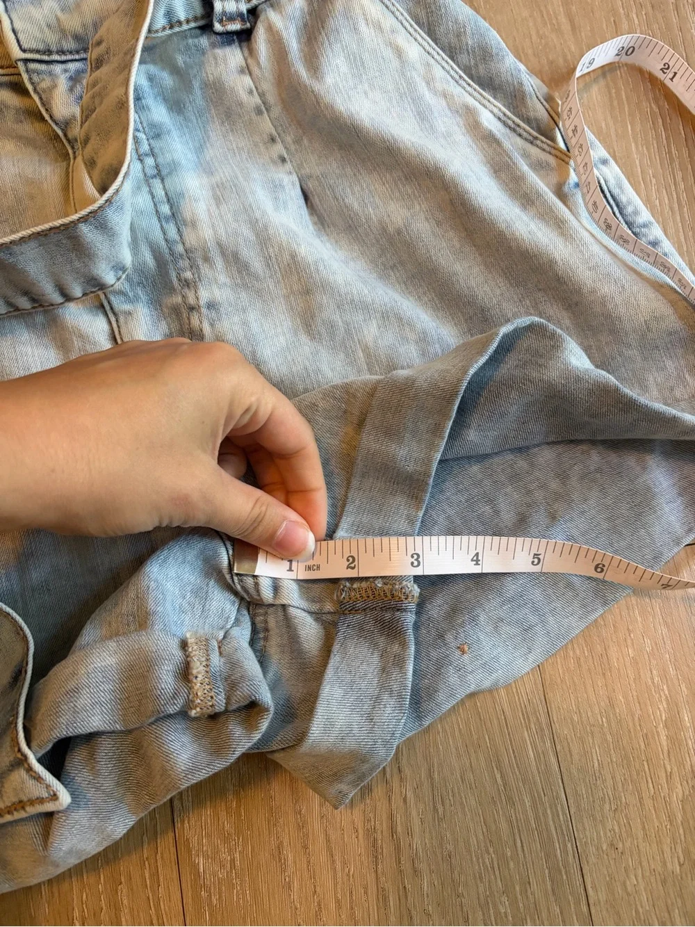 Light Blue Shortie Super High Rise Paperbag Waist Denim Shorts w/ Tie Belt